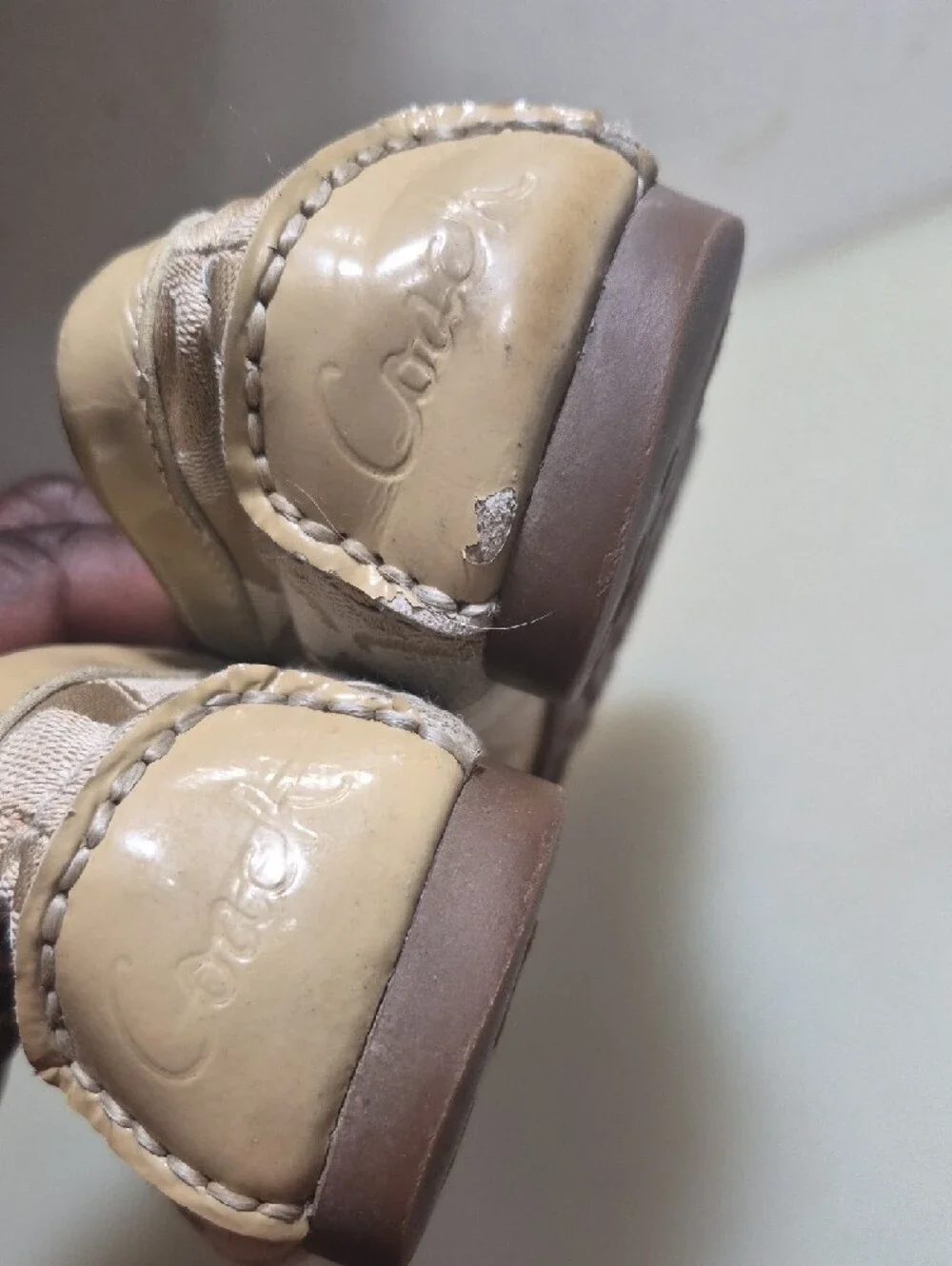 Coach Beige Signature Canvas Bow Moccasin Flats